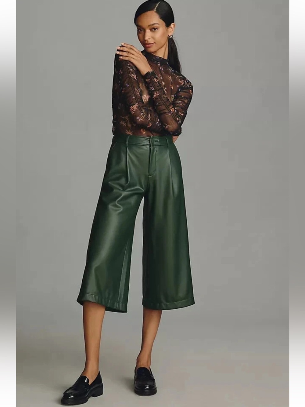 By Anthropologie Forest Green Faux Leather Culottes / size 6